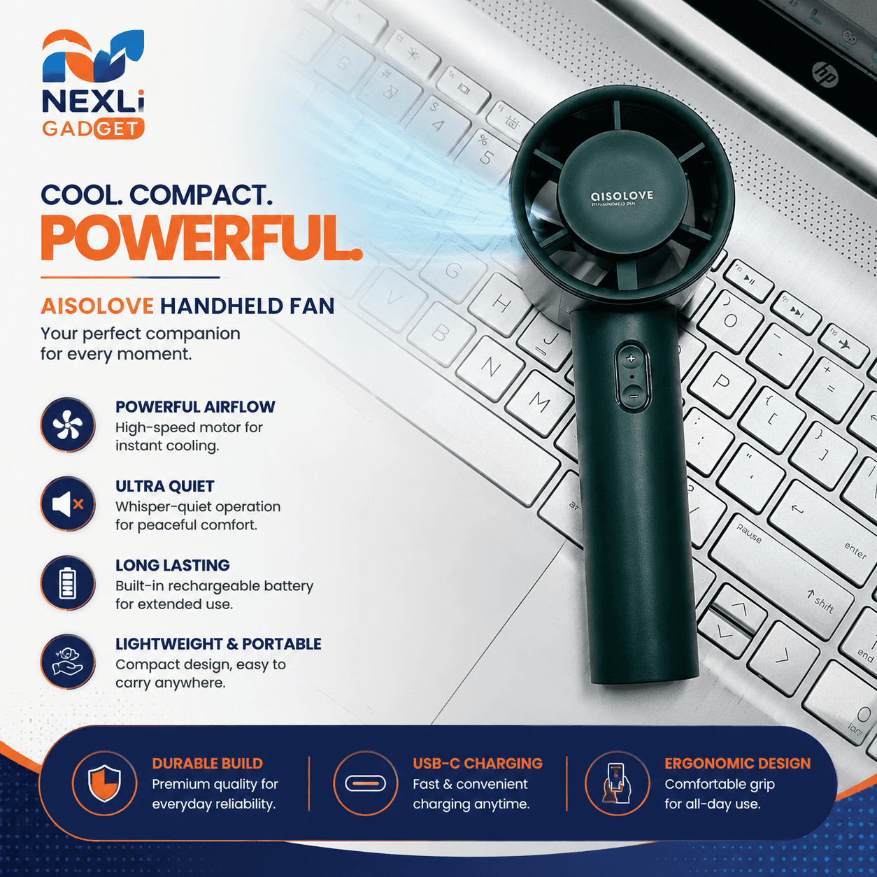 Xiaomi AISOLOVE F01 Handheld Turbo Fan (2000mAh Battery) – Green Color